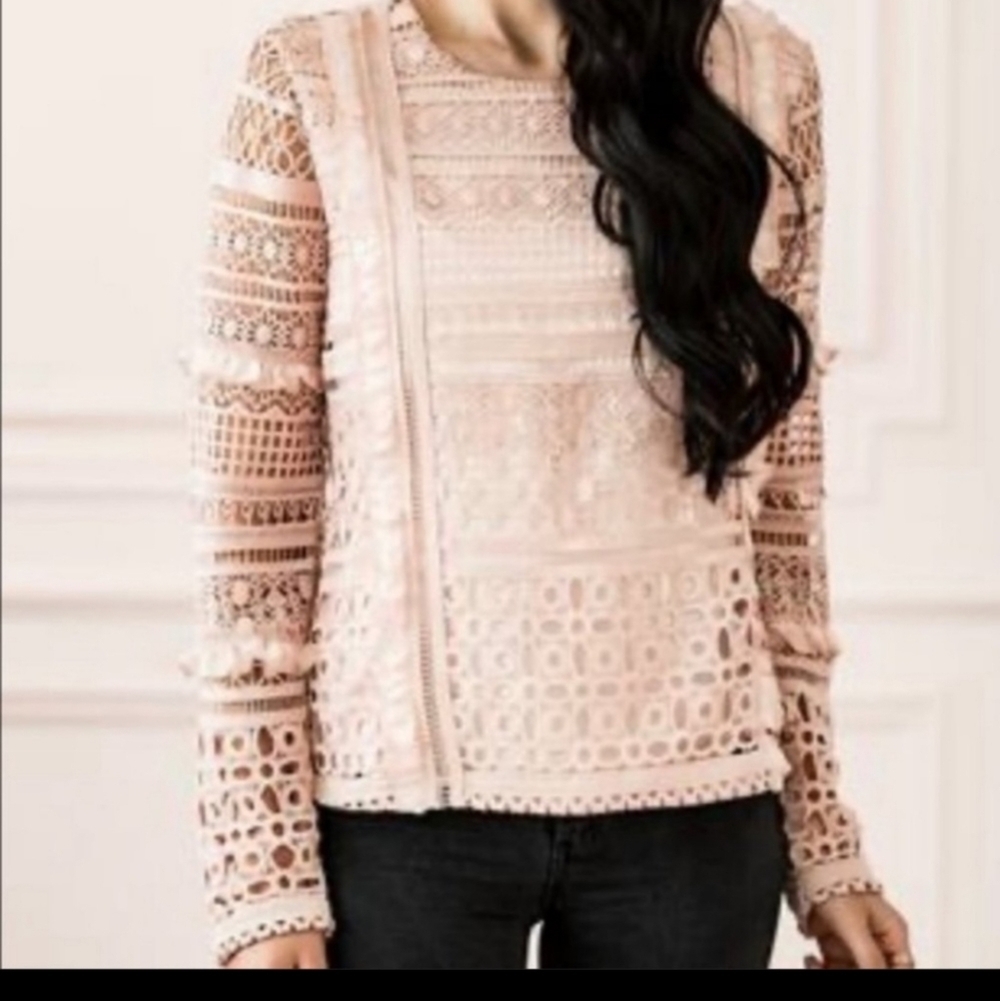 RACHEL PARCELL embroidered lace long Sleeves top